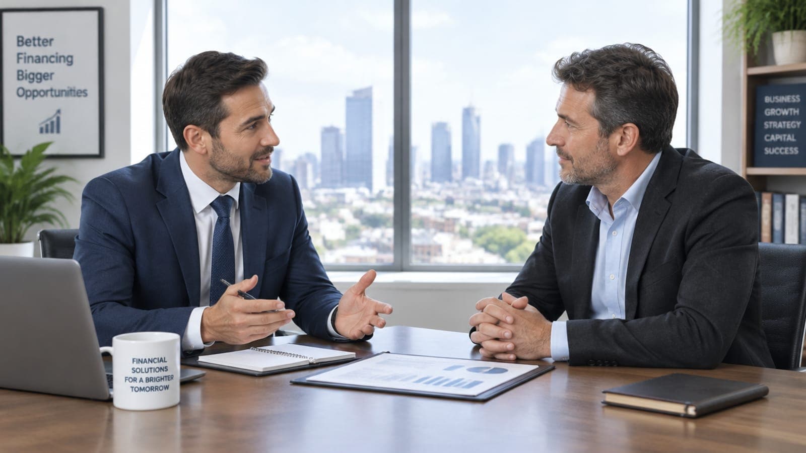 A finance specialist meeting a business owner