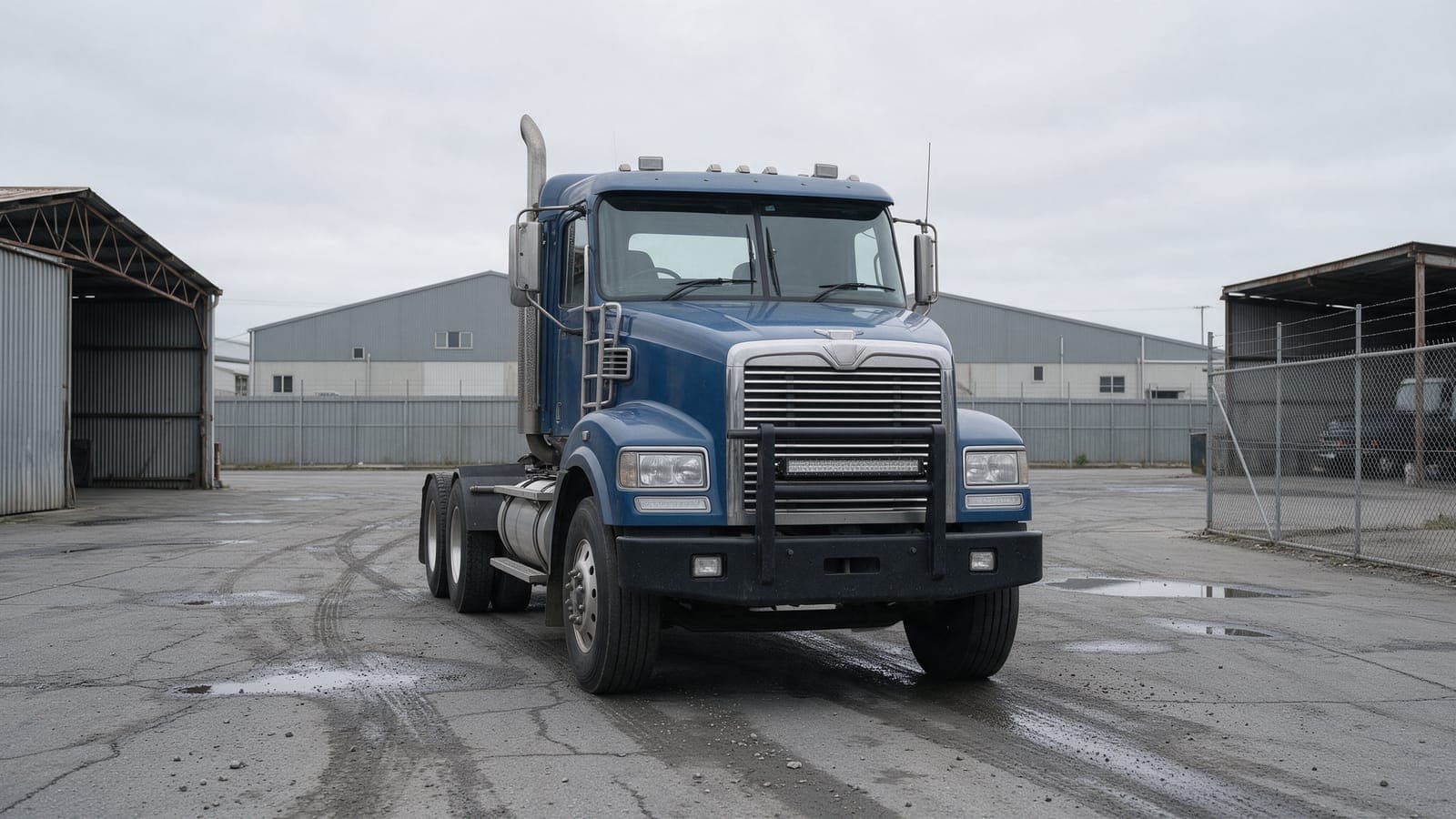 A prime mover parked head-on in a depot yard